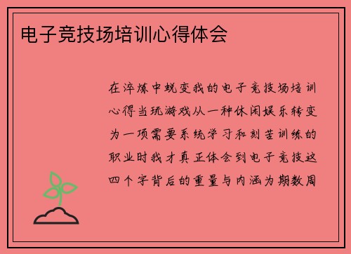 电子竞技场培训心得体会